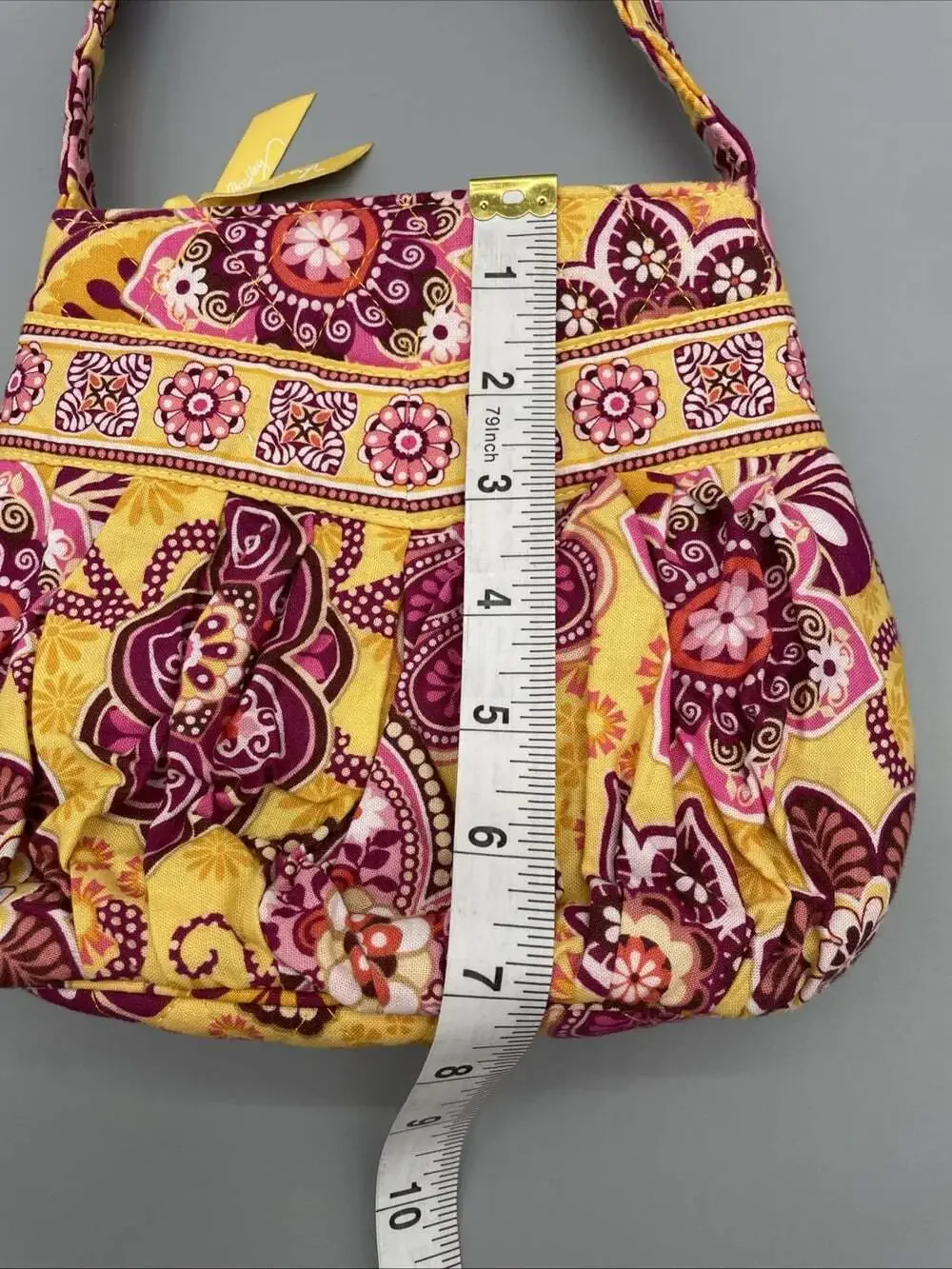Vera Bradley Bali Gold Yellow Floral Pink Red Purse Small Pleated Handbag